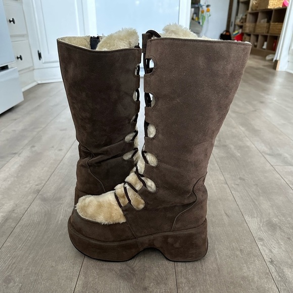 Gorgeous Vintage Suede Platform Furry Lace Up Winter Boots EUC size 9.5 - Picture 12 of 15